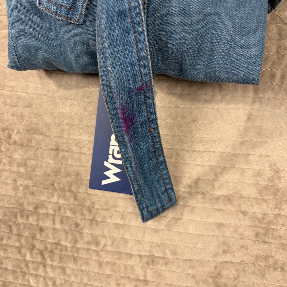 Wrangler Retro Premium Arizona Wildcats Denim Western Snap Shirt Dress Blue L - Picture 9 of 10